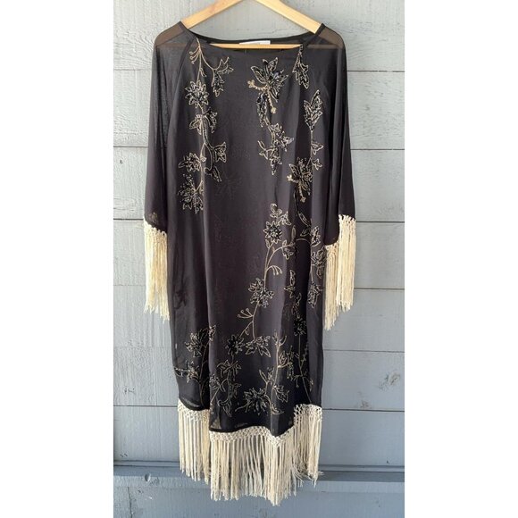 Uterque Kaftan With Fringe Embellished Midi Dress Sequin S - Picture 1 of 4
